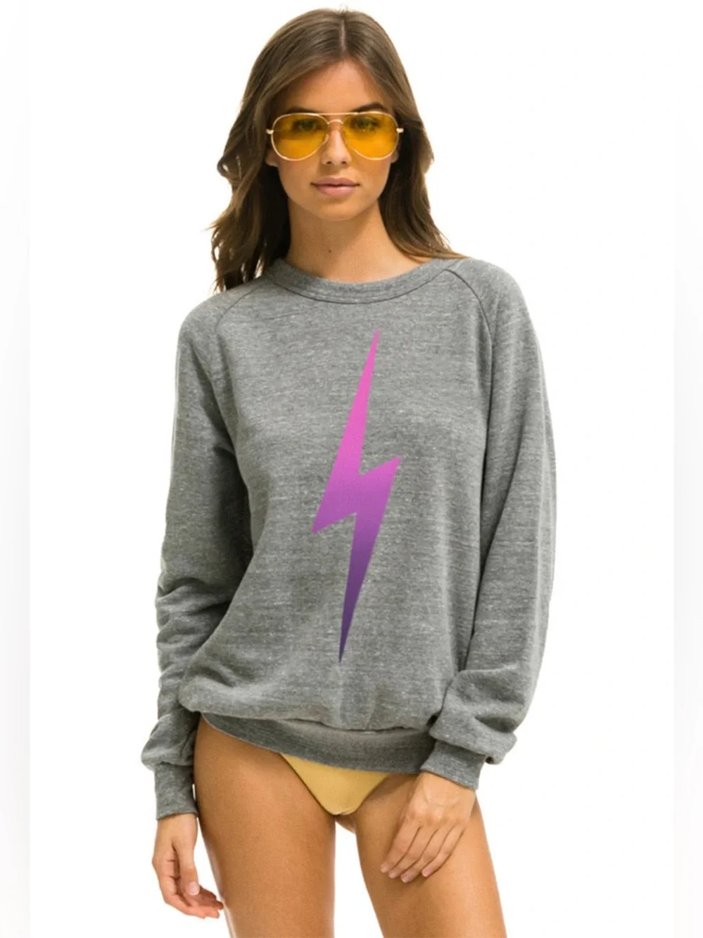 Aviator Nation Bolt Fade Crew Sweatshirt in Heather Grey / Pink Purple Size XS - Picture 2 of 7